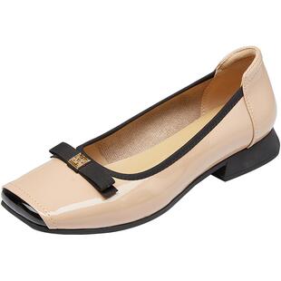 海澜之家单鞋女鞋2026夏季新款软底一脚蹬浅口平底鞋通勤亮面方头