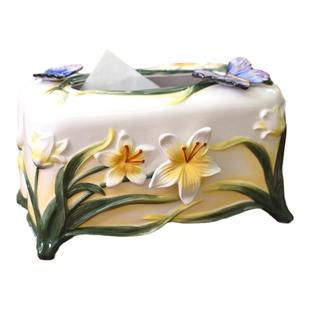 方亚简约陶瓷创意纸抽盒兰花纸巾盒家用客厅茶几餐桌抽纸盒收纳