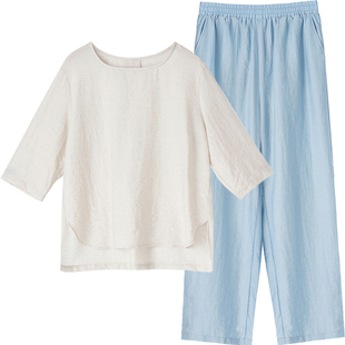 淳度睡衣女春款棉麻长袖方领套头纯大码高级漂亮出门可外穿独特