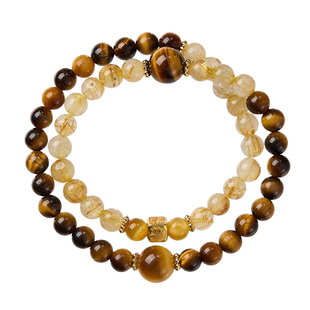 遇见普陀山天然金发晶手串黄虎眼石男女转运吸金招财双圈手链正品