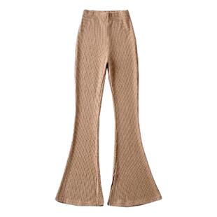 欧美风开叉喇叭裤女春秋2025新款高腰显瘦休闲针织裤拖地裤长裤子