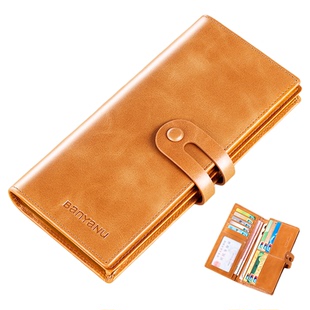 新长款真皮钱包夹手拿带搭按扣大牌容量多卡女士超薄时尚男放手机