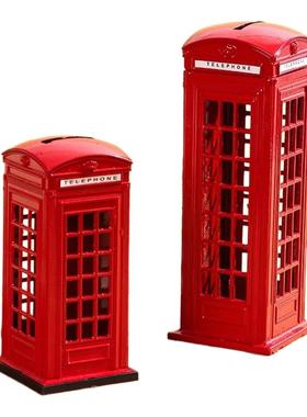 英国伦敦红色合金电话亭摆件