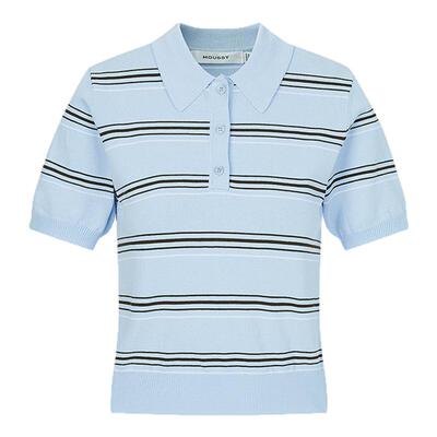 MOUSSY 夏季新品学院风清新条纹短袖POLO针织衫010IS670-2991