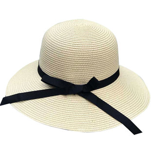雅致草帽夏天精细编织宽檐海边旅游度假帽子蝴蝶结女遮阳帽有大号