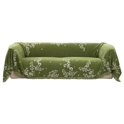 法式沙发盖布中古风雪尼尔四季通用复古垫子全包套罩绿色沙发巾