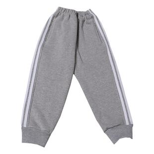 浅灰色白色两道杠收口加绒学生校服裤子定做四季款卫裤秋冬运动裤