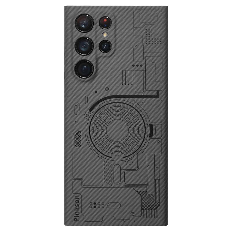 Pinkson细纹600D三星S24/S23Ultra凯夫拉芳纶手机壳S23U保护套超薄电路图全包磨砂硬壳新款商务创意碳纤维