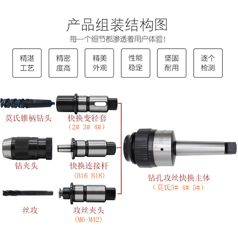 摇臂钻钻孔攻丝快换夹头J4330/4342铣床车床钻攻一体扭力保护套装
