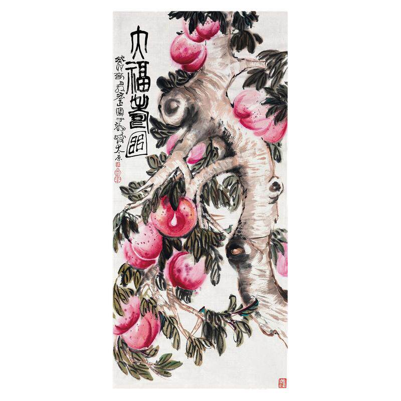 朵莲精舍竖版寿桃挂画纯手绘国画