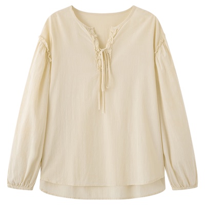 画风drawwind花边拼接长袖衬衫