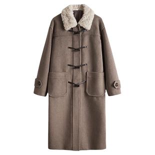 夕蒙2025新款高级感气质短款小个子毛呢外套加厚牛角扣大衣女秋冬