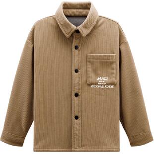 左西男童衬衫加绒儿童灯芯绒外套秋冬款2025新款男孩童装冬装衬衣