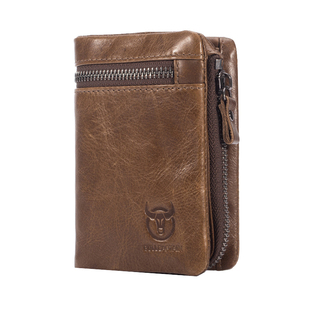 牛船长男士真皮钱包多功能拉链多卡位纯牛皮零钱包短款驾驶证钱夹