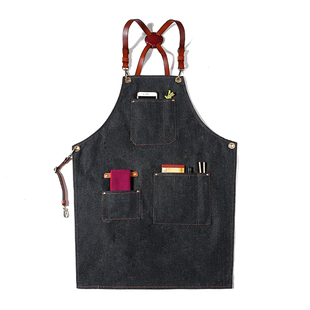 咖啡师围裙定制logo女奶茶店烘焙餐饮厨房牛仔布男士美发师工作服