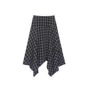 黑灰色格子不规则半身裙女春夏季高腰A字格纹中长裙设计感裙子潮