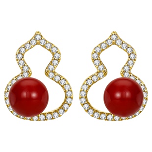 JAY葫芦红色玛瑙耳钉精致小巧耳夹复古耳环轻奢过年耳饰新年礼物