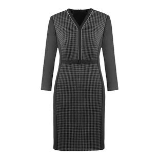 靓诺千鸟格拼素色连衣裙LL22422A