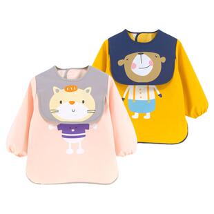 卡通鲁冰花儿童罩衣宝宝吃饭围兜婴反穿防水红色护衣画画幼儿园