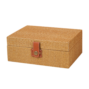 仿藤木质收纳盒家用多功能杂物整理盒桌面饰品首饰盒翻盖储物木盒