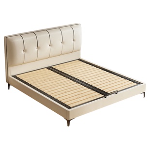 纯实木意式极简薄床头小户型静音双人床加厚钢木排骨架床定制尺寸