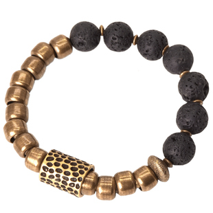 曲尾花朋克摇滚火山石手链配饰潮人 复古黄铜街头嘻哈个性珠串男