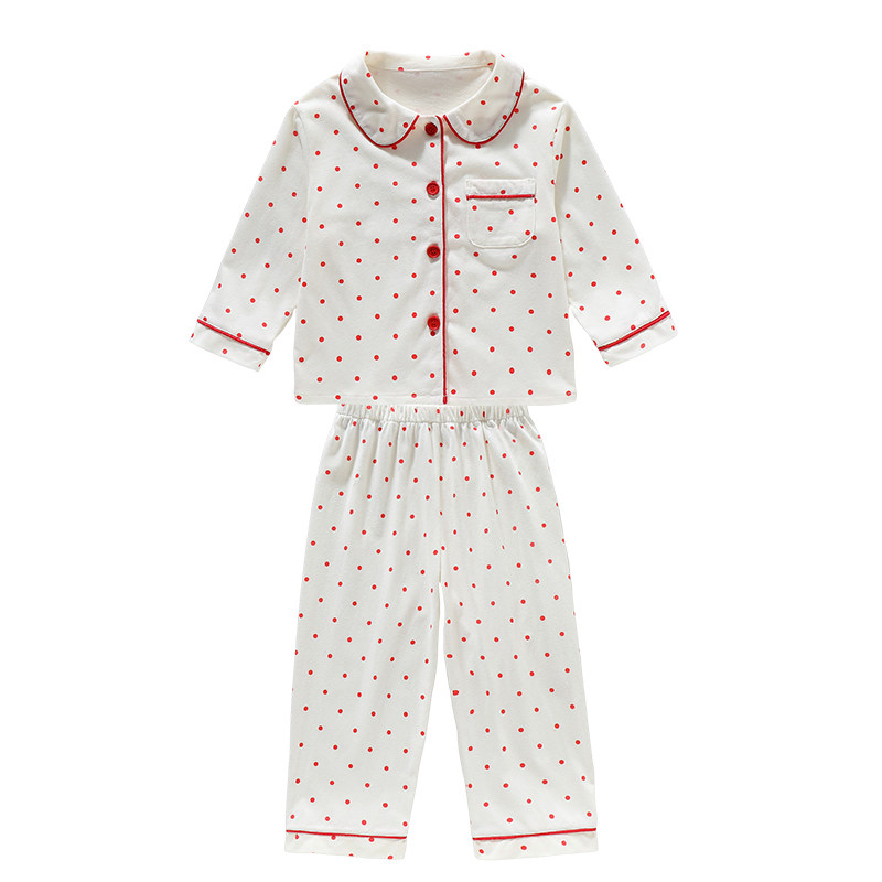 韩版女童纯棉开衫波点家居服套装