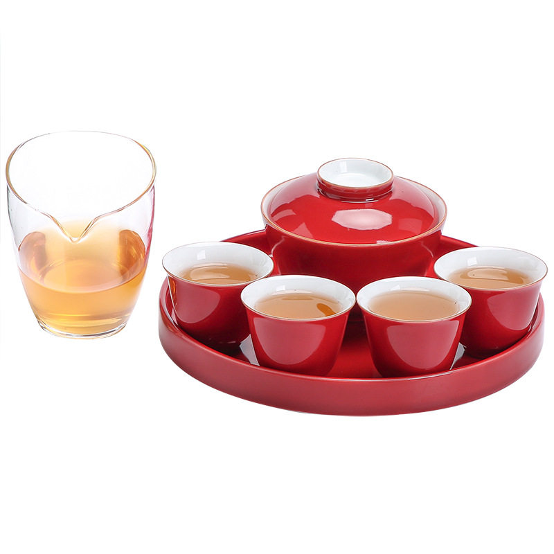陶瓷红色结婚开业喜庆功夫茶具