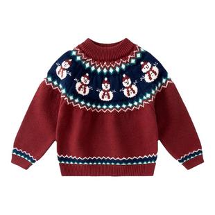 嘟嘟家儿童圣诞毛衣红色冬季女童针织衫冬装男童毛线衣宝宝拜年服