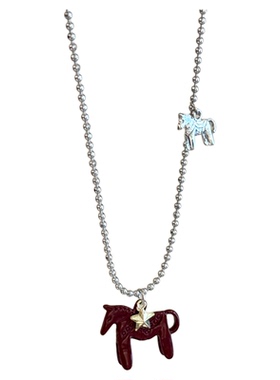 韩系复古小马吊坠项链毛衣链配饰