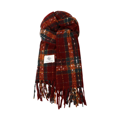 红色围巾女冬披肩圣诞新年仿羊绒加厚加大高级感格子保暖防寒围脖