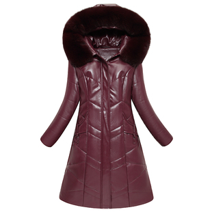 真皮皮衣女中长款2024冬装新款加绒加厚妈妈装皮羽绒服绵羊皮外套