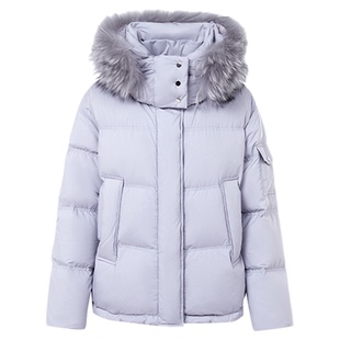 朗姿霍尔多巴吉白鹅绒可拆卸貉子毛立领连帽羽绒服通勤短款面包服