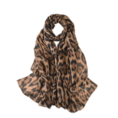 美式复古棕色豹纹丝巾女秋冬围巾
