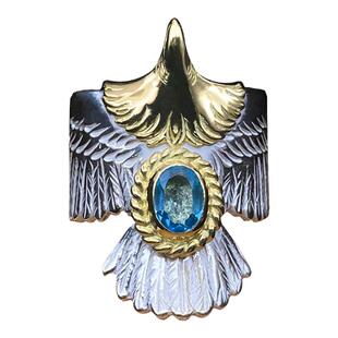 银创鹫见太郎18k金头鹰戒指925纯银金绳托泊石定制情侣指环银饰男