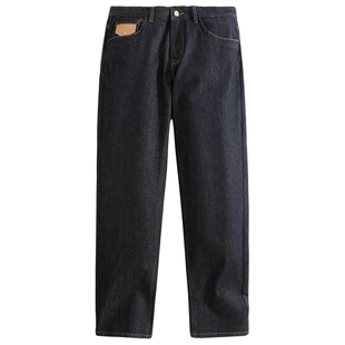 太平鸟男装 原牛色牛仔裤秋季潮流直筒插袋缝标休闲长裤