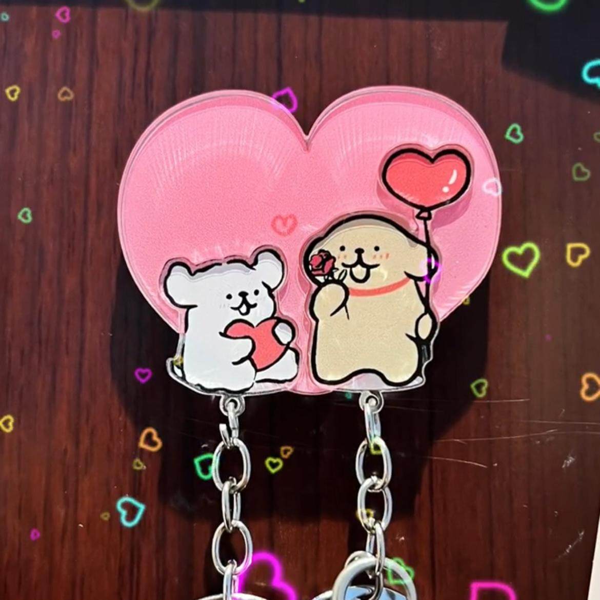 线条小狗钥匙扣挂件情侣回家爱心贴墙可悬挂式卡通亚克力书包配饰