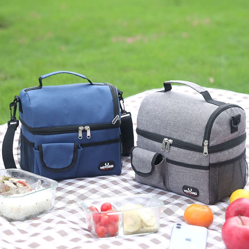 双层保温便当包野餐背带保温包上班族饭盒包防水大容量加厚午餐包