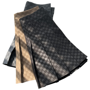 棋盘格百褶裙女夏高腰a字显瘦小个子短裙时尚洋气格子半身裙短款