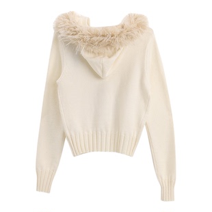 记忆的起点连帽开衫毛衣2025冬季新款显瘦拉链针织衫女69AD58010