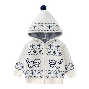 YOUGE幼歌 婴幼儿秋季新款舒适保暖连帽毛衣外套软糯厚实元气上衣