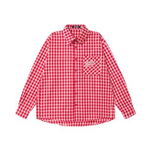 BNMGIN女款2026年新款春装红色格子衬衫女韩系休闲风长袖格纹衬衣