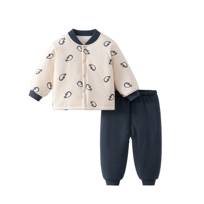 小聪熊婴儿衣服秋冬夹棉分体套装