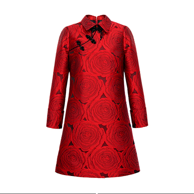 小个子红色中国风改良旗袍连衣裙