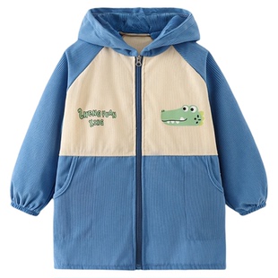 儿童罩衣外穿护衣羽绒服专用冬防水防脏宝宝灯芯绒连帽拉链正穿衣