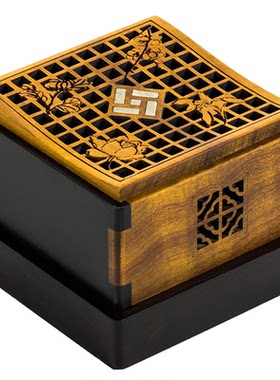 楠木梅兰菊荷镂空盘香炉礼盒
