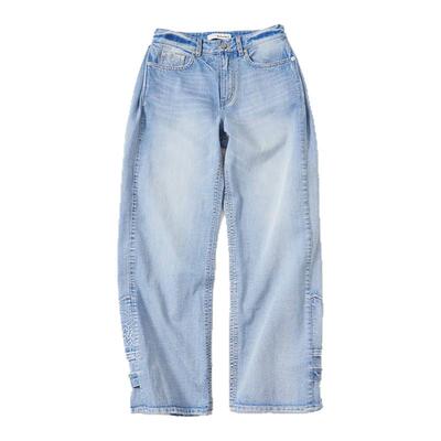 Medium Well 2026春夏新款侧叠褶可调节阔腿牛仔裤女休闲阔腿裤