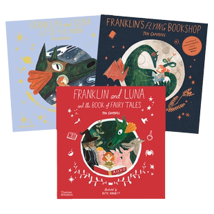 龙背上的书店系列3册 英文原版 儿童艺术教育启蒙绘本 Franklin Flying Bookshop 趣味奇幻故事 会飞的书店月球寻龙记童话书奇遇记