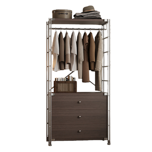 家用衣柜卧室落地挂衣帽架收纳架开放式衣架衣橱带抽屉置物架
