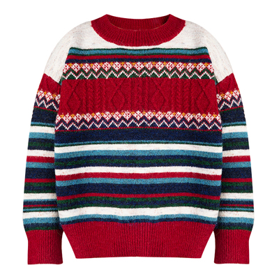 LittleNaive儿童毛衣冬季新款圣诞渐变宽松毛衫女童羊毛针织衫